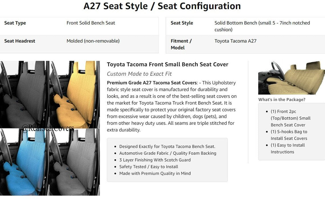 RSC US Automotive Grade A27 Seat Covers for Toyota Tacoma Bench Seatcover Molded Headrest 5