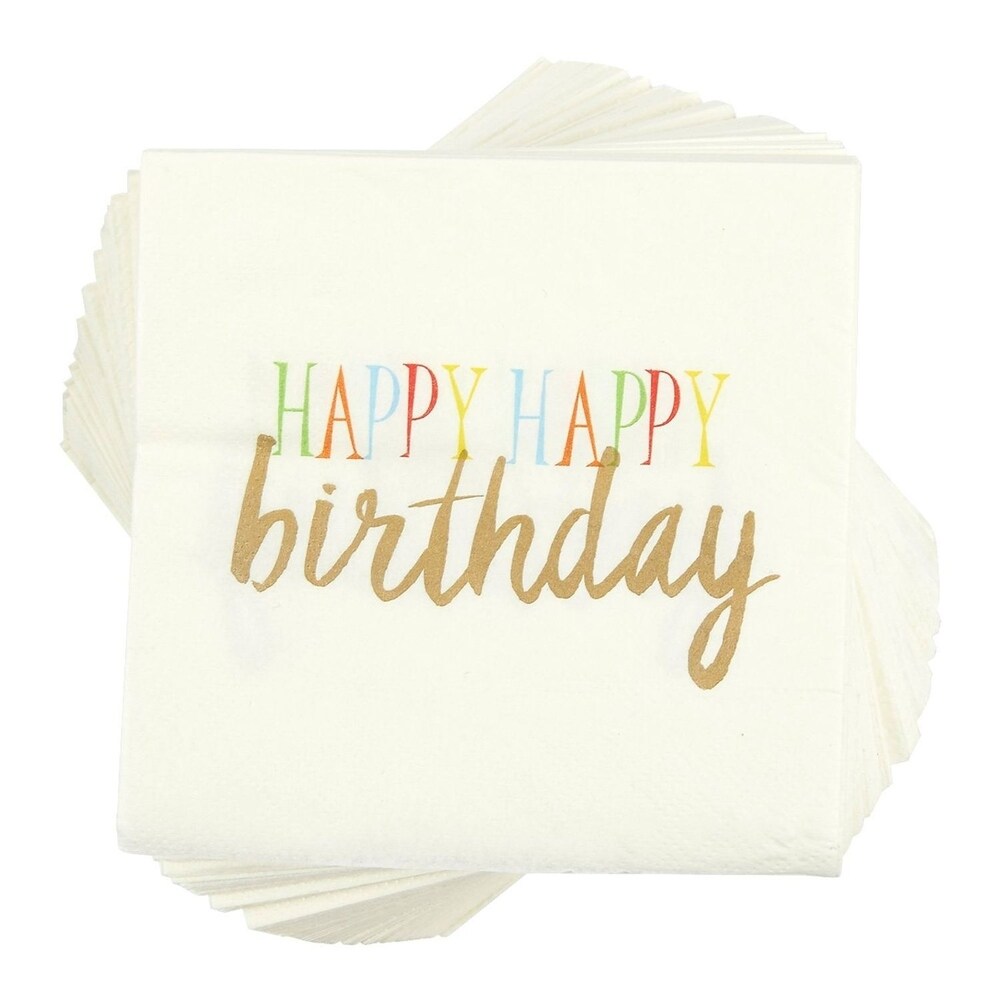100 Paper Cocktail Napkins Party Decoration  Rainbow Happy Birthday  White 5\