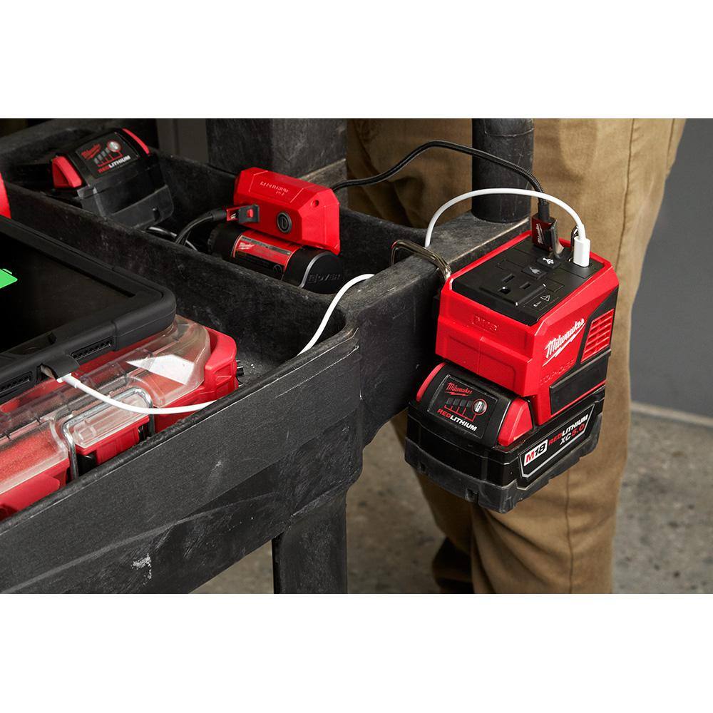 Milwaukee M18 18Volt LithiumIon 175Watt Powered Compact Inverter with 80 Ah Battery and Rapid Charger