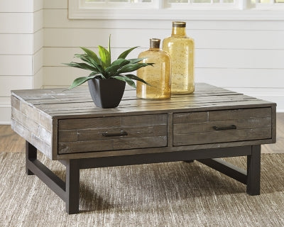 Signature Design by Ashley Mondoro Industrial Rectangular Lift Top Coffee Table, Gray Brown & Black