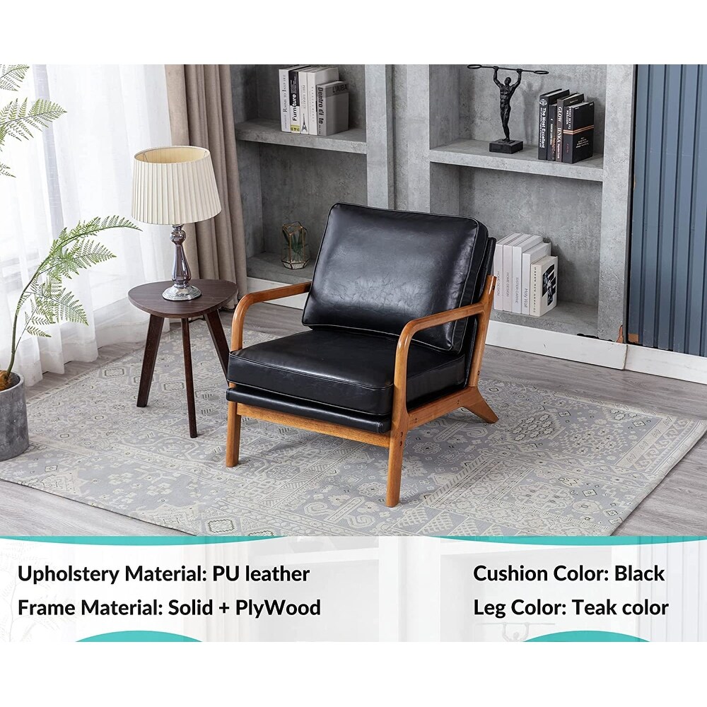 Mid Century Modern Accent Chair  Single Lounge Reading Armchair with Solid Wood Frame  Easy Assembly Arm Chairs for Living Room