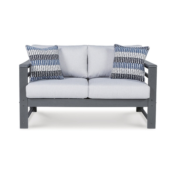 Signature Design by Ashley Amora Charcoal Gray 4Piece Outdoor Seating Package