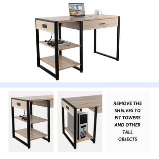 Merra 47 in. Maple 1-Drawer Computer Desk with Removable Shelves and Integrated Charging Station CCD-J001-BR-BNHD-1