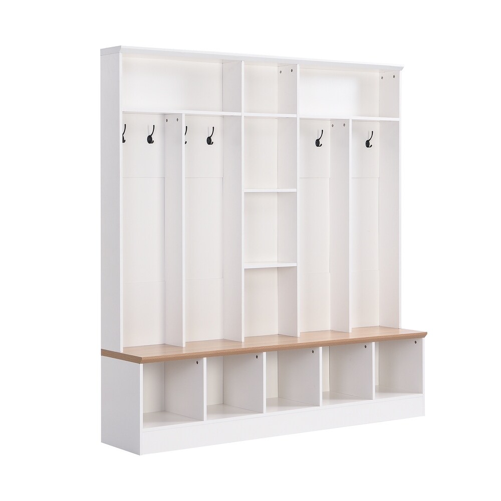 Wide Hall Tree Coat Rack Entryway Shoe Storage Bench Display Cabinet