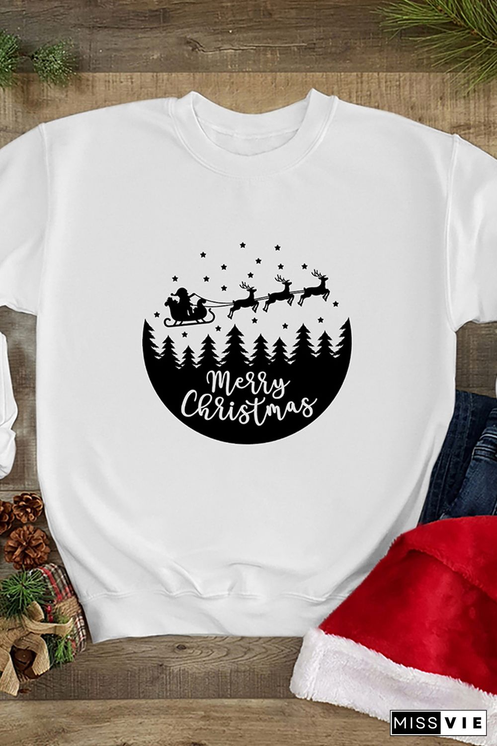 Christmas Scene With Santa Sweatshirt Wholesale