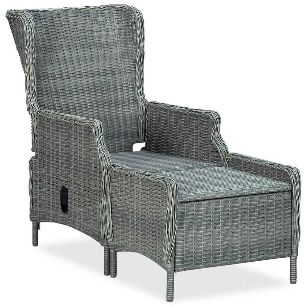 vidaXL Reclining Patio Chair with Footstool Poly Rattan Light Gray   Grey