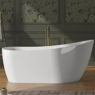 Golden Vantage Freestanding 59.1 in. Fiberglass Flatbottom Modern Stand Alone Non-Whirlpool Bathtub in Glossy White BTKW23