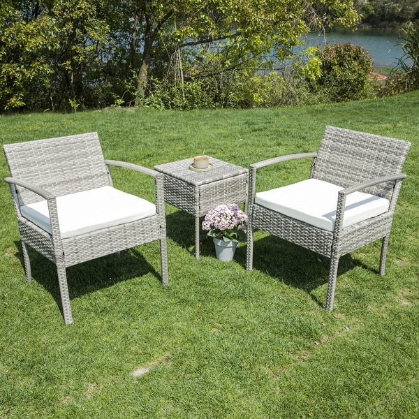 3piece Patio Wicker Conversation Set with Coffee Table