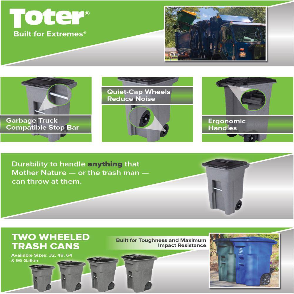 Toter 32 Gal. Blue Trash Can with Quiet Wheels and Attached Lid ANA32-57311