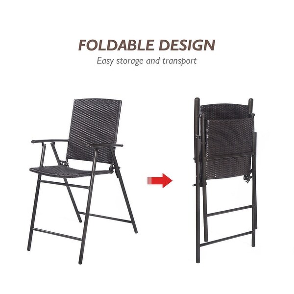 Costway 4 PCS Folding Rattan Wicker Bar Stool Chair Indoor andOutdoor