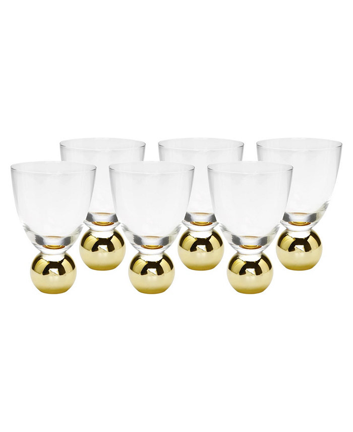 Classic Touch Small Wine Glasses on Gold Ball Pedestal Set of 6