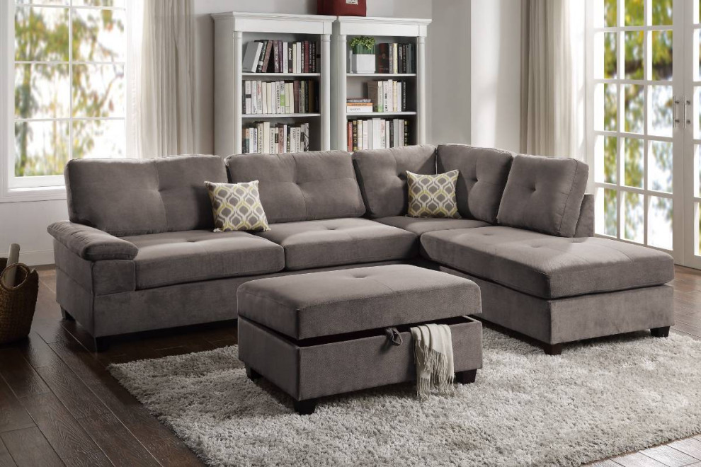 Bonn 2 Piece Contemporary Style Sectional  Charcoal Waffle Suede   Transitional   Sectional Sofas   by Hollywood Decor  Houzz