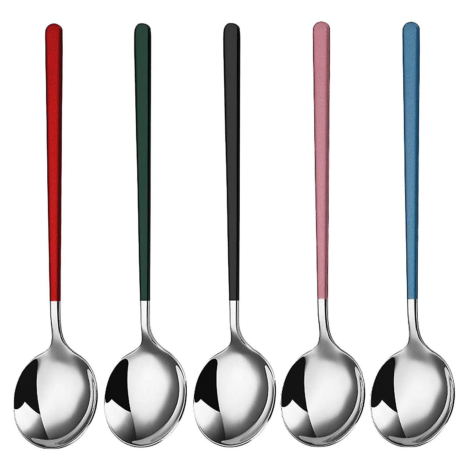 5 Pack Soup Spoons，stainless Steel Ice Cream Soup Spoons Coffee Spoons Teaspoons，for Dinner Long Ha