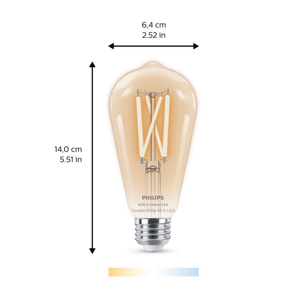 Philips 60-Watt Equivalent ST19 Smart Wi-Fi LED Vintage Edison Tuneable White Light Bulb Powered by WiZ with Bluetooth (1-Pack) 567172