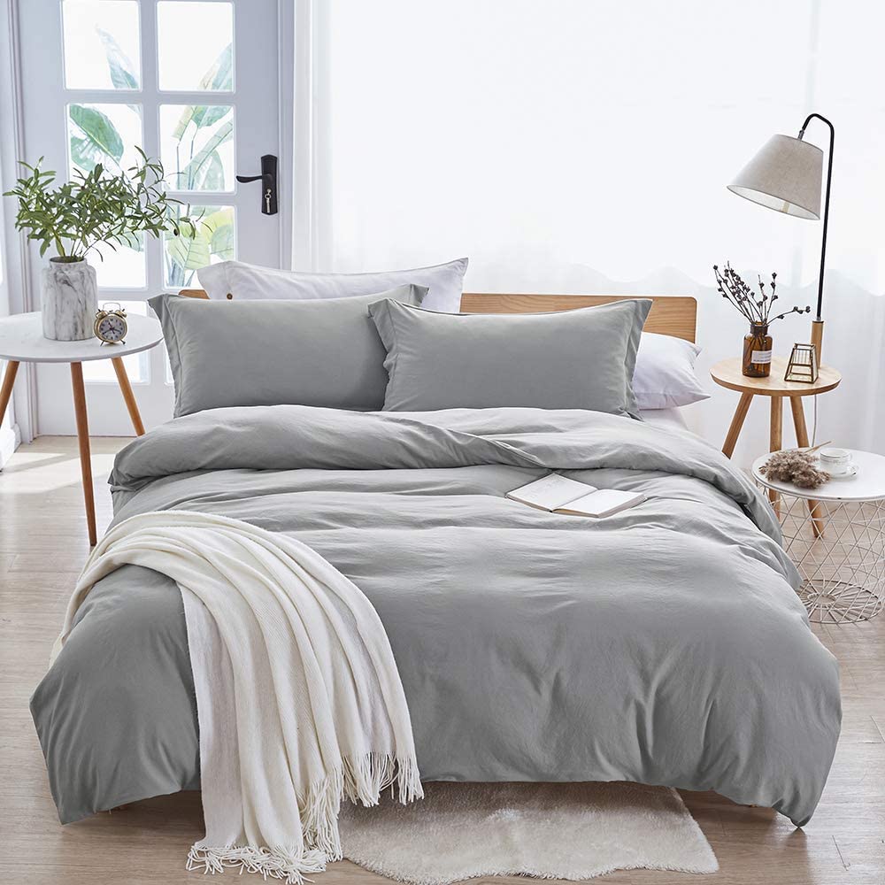 Dreaming Duvet Cover Set 100% Washed Microfiber 3 pcs Solid Color - Soft and Breathable with Zipper Closure & Corner Ties