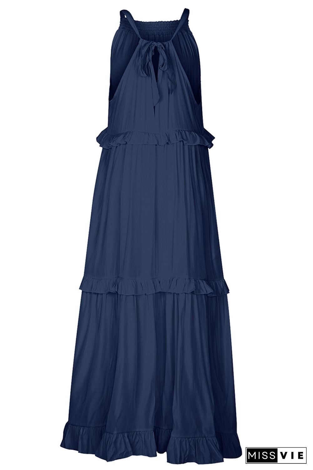 Halter Back Tie Tiered Sleeveless Maxi Dress