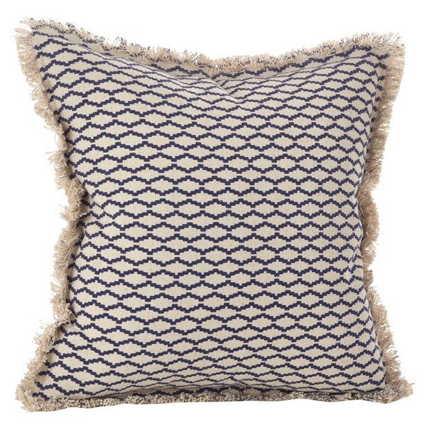 Canberra Fringed Moroccan Throw Pillow Navy Saro Lifestyle