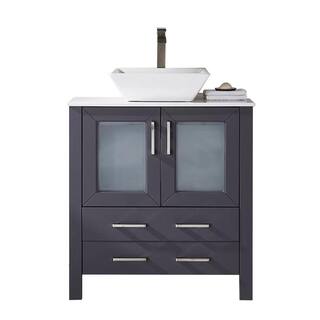 VC CUCINE 30 in. W x 18.5 in. D x 31 in. H Modern Bathroom Vanity in Dark Gray with White Ceramic Vessel Sink VC-US02SH-MZ-LS401