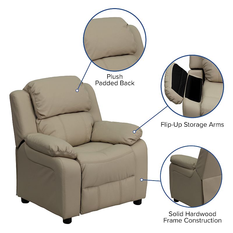 Kids Flash Furniture Deluxe Storage Arms Padded Recliner Chair