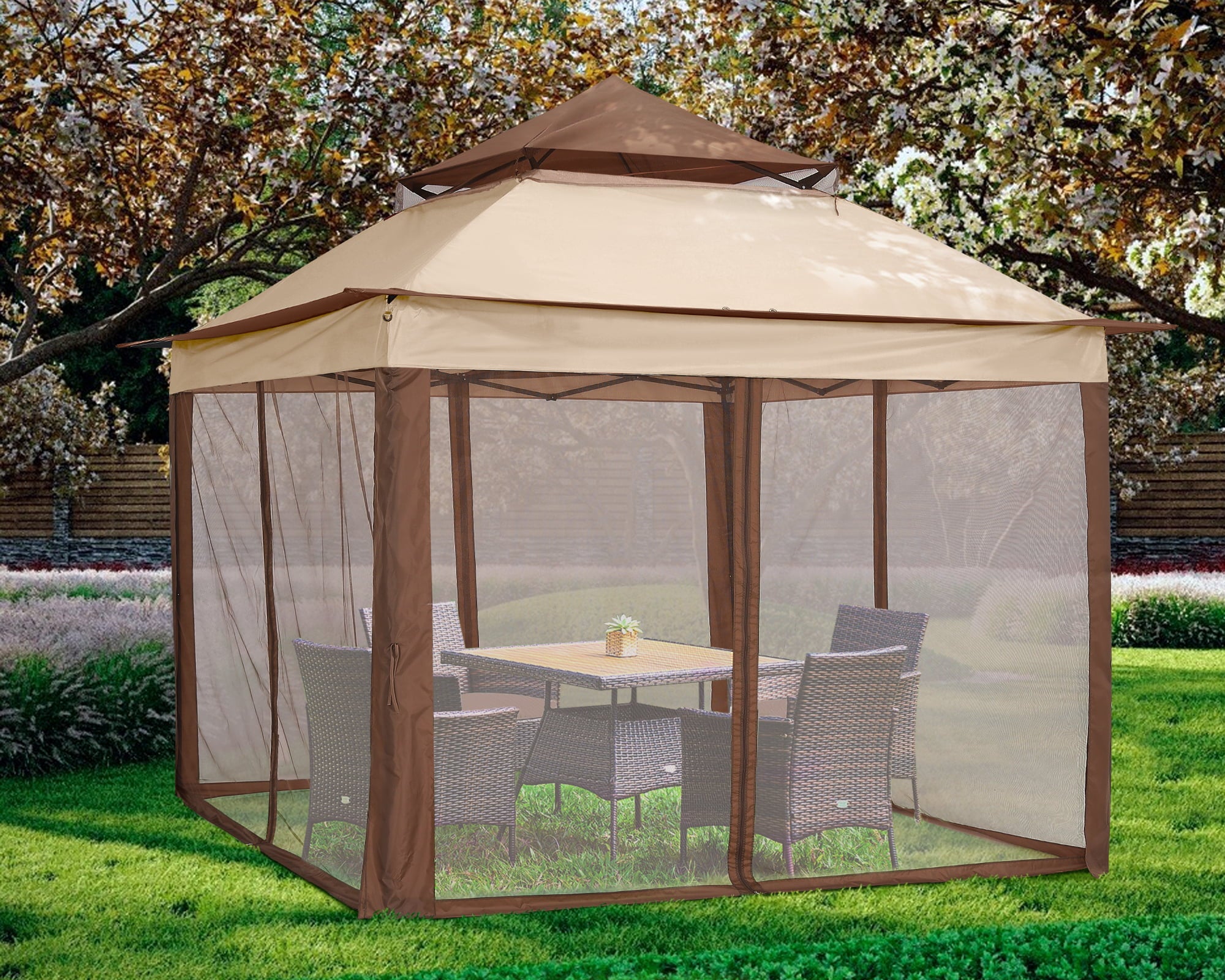 ABCCANOPY 11'x11' Gazebo Tent Outdoor Pop up Gazebo Canopy Shelter with Mosquito Netting, 11 ft, Khaki