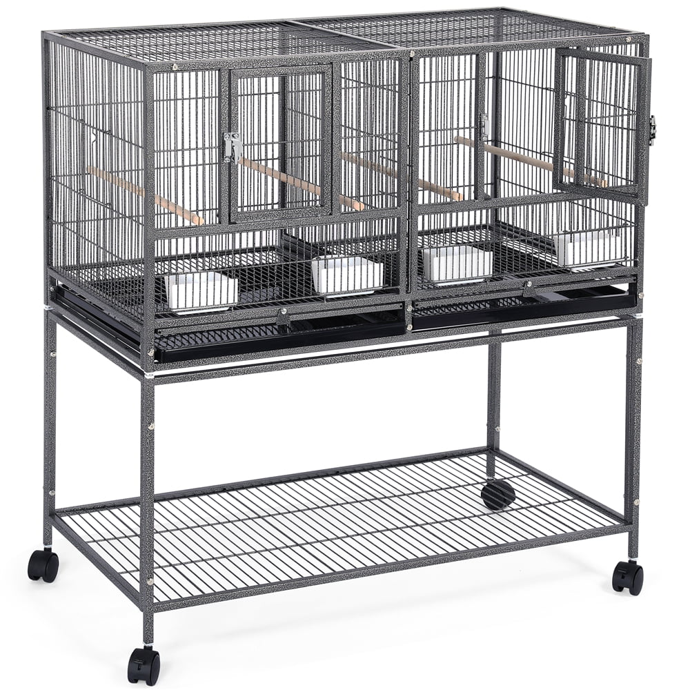 SMILE MART Divided Breeder Cage Stackable Wide Bird Cage for Small Birds Lovebirds Finch Canaries Parakeets Cockatiels Budgies Metal， Black