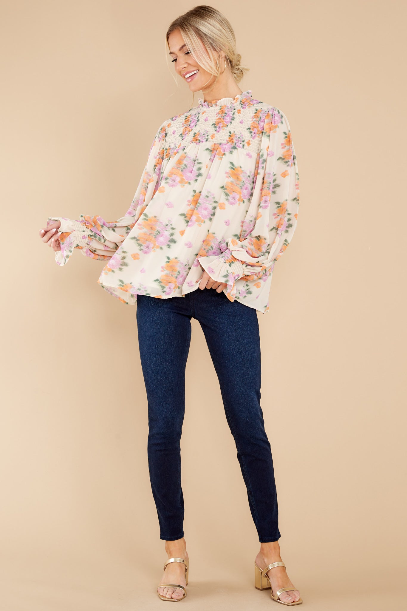 Burst Into Bloom Ivory Multi Floral Print Top