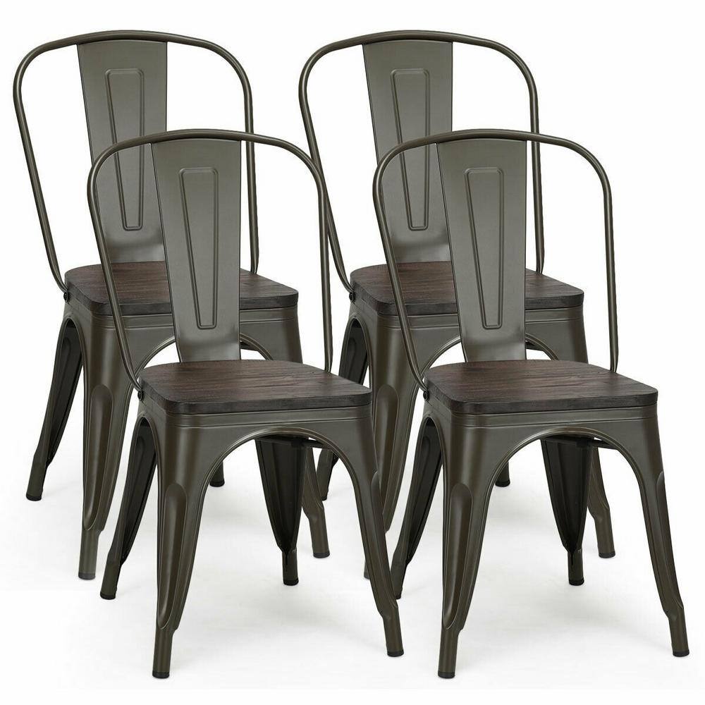 Boyel Living Bronze 17.5 inch Height Metal Dining Chair Stackable with Wood Cushion(Set of 4) HYSN-60716GU