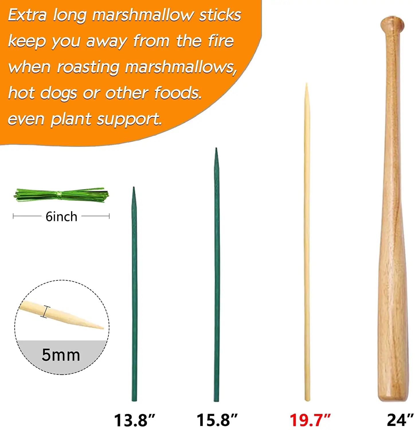 Plant Stakes Garden Stakes Floral Picks Long Bamboo Plant Support for Indoor/Outdoor Plants with Garden Ties Sign Posting Garden