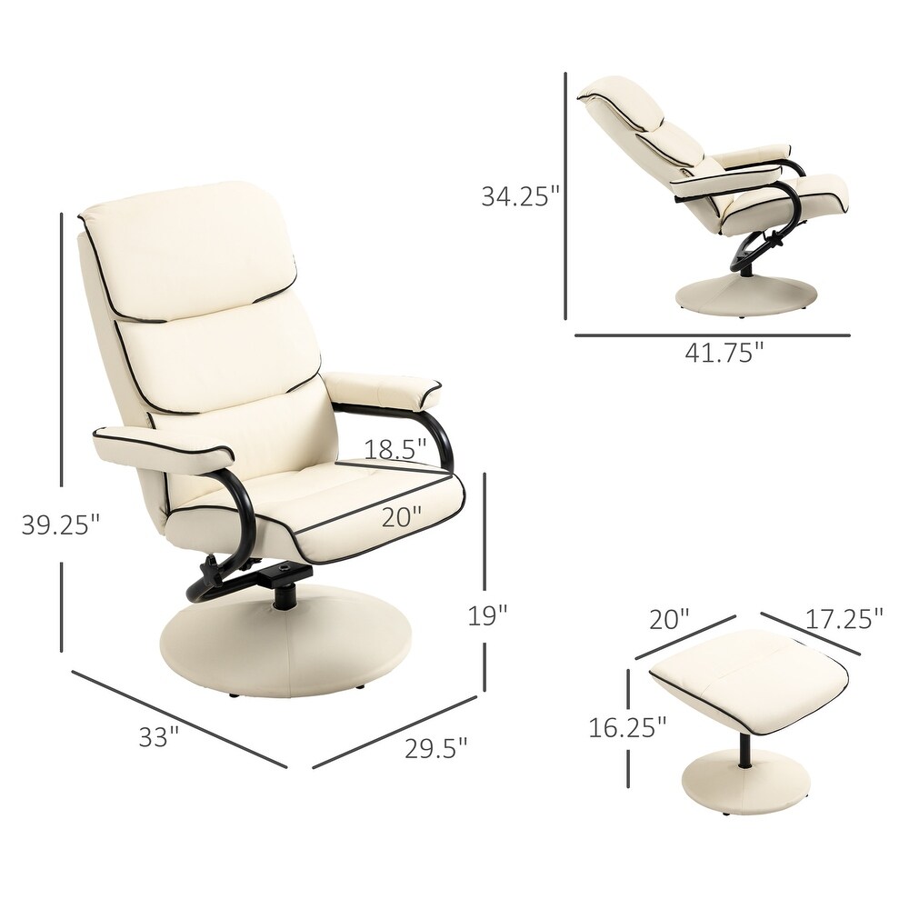 HOMCOM Recliner Chair with Ottoman  Swivel PU Leather High Back Armchair w/ Footrest Stool  135° Adjustable Backrest