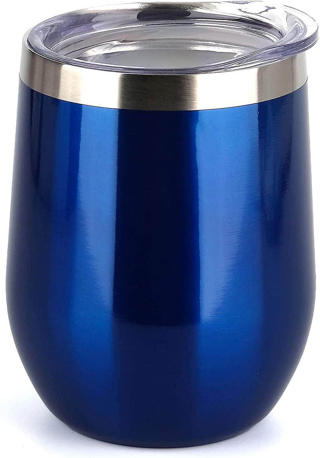 Insulated Wine Tumbler With Lid (glass Blue)， Stemless Stainless Steel Insulated Wine Glass 12oz， Double Wall Durable Coffee Mug， For Champaign， Cockt