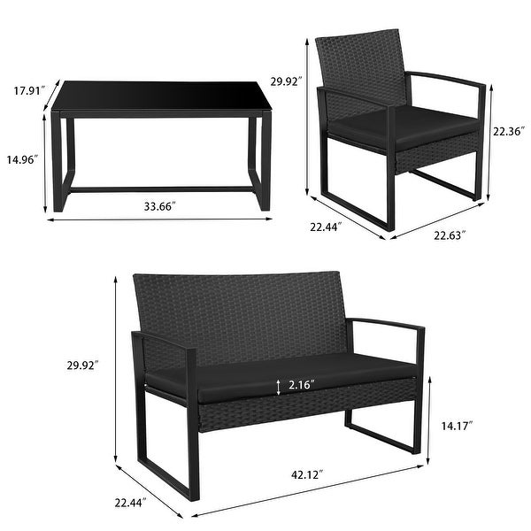 4 Pieces Patio Conversation Sets PE Rattan Chairs with Loveseat and Table - Overstock - 35765538