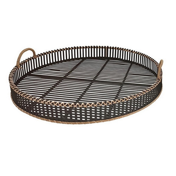 Benjara BM232697 Round Shaped Bamboo Tray with Cur...