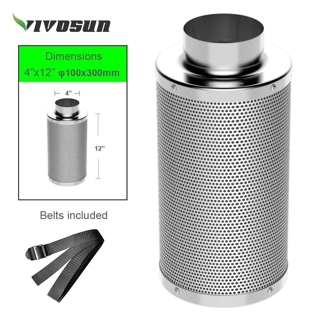 VIVOSUN Air Filtration Kit: 4 Inch 203 CFM Inline Fan with Speed Controller， 4'' Carbon Filter and 8 Feet of Ducting Combo