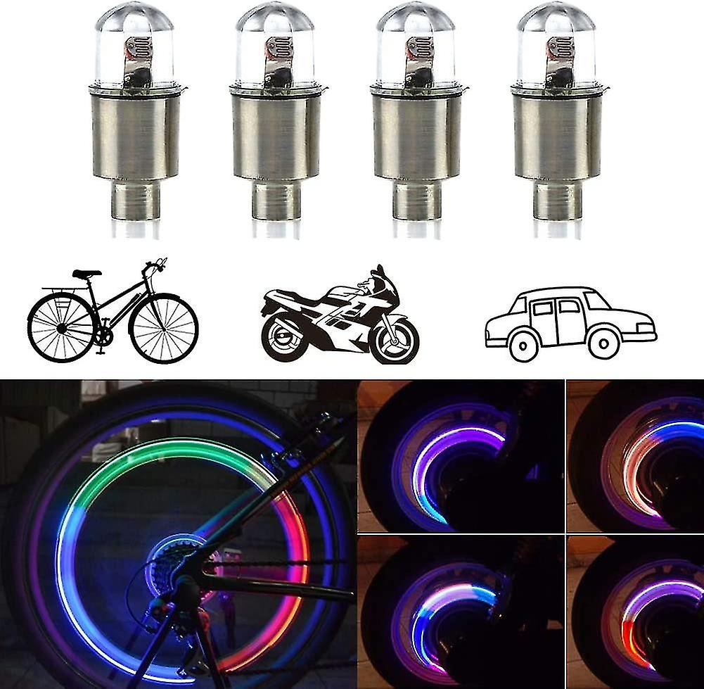 4pack Car Tire Wheel Valve Light， Bike Led Wheel Lights， Waterproof Wheel Valve Caps Lights (colorful)