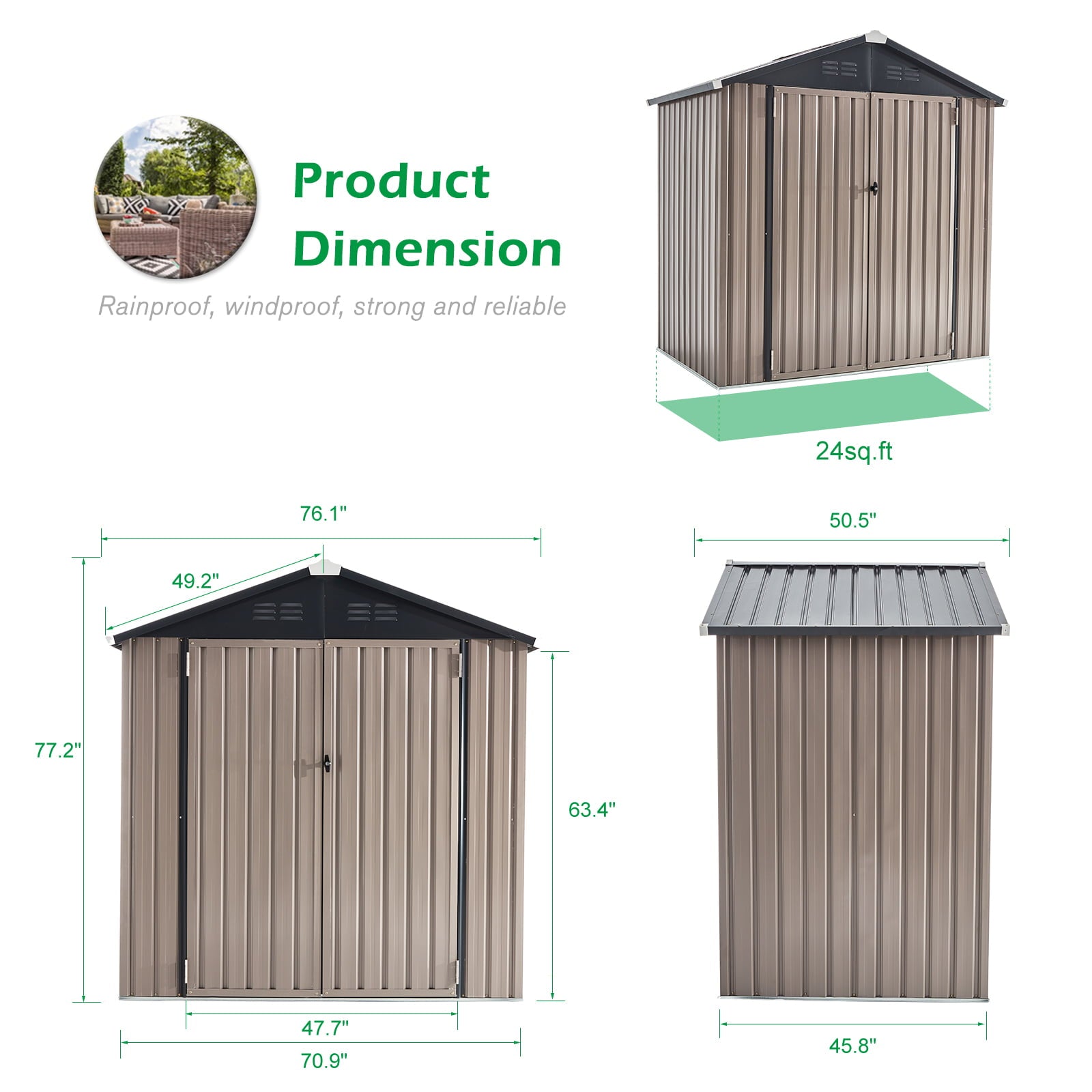 AECOJOY 6' x 4' Outdoor Metal Storage Shed with Lockable Door for Backyard