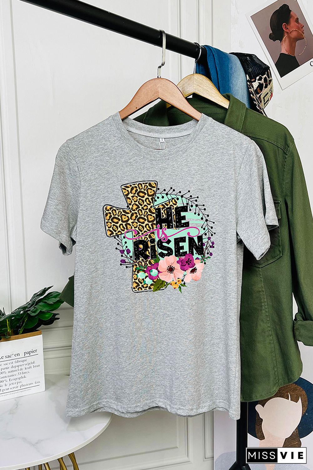 He Is Risen Easter Short Sleeve Graphic Tee Wholesale