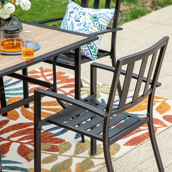 MAISON ARTS 5piece Faux Wood Table and Metal Stackable Chairs Patio Set