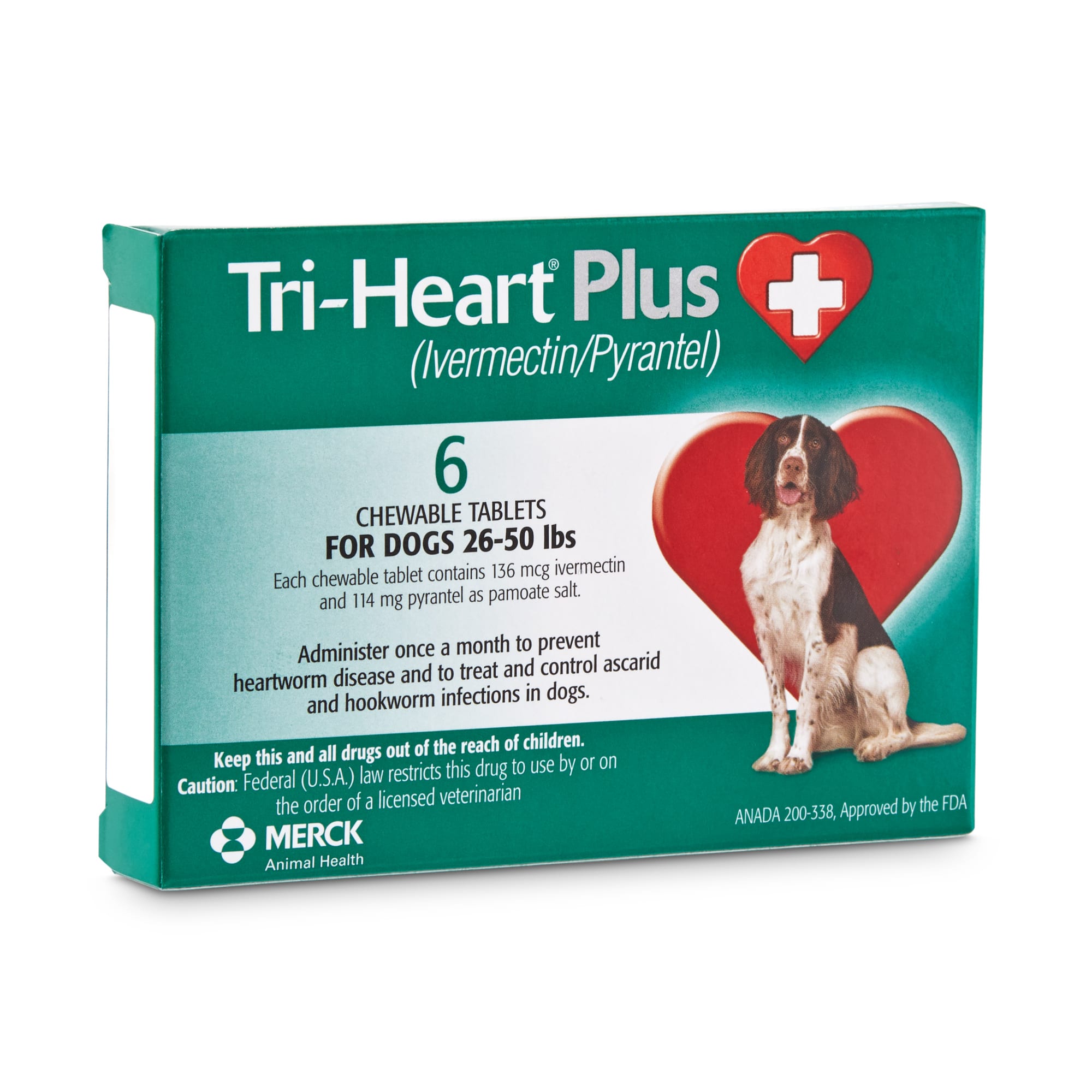 TRI-HEART PLUS Chewable Tablets for Dogs 26 to 50 lbs， 6 Month Supply