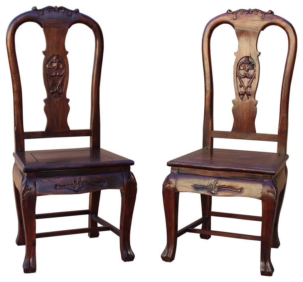 Handmade Chinese Old Shanghai Solid Redwood Rosewood Chair hwk2601  2 Piece Set   Asian   Dining Chairs   by Golden Lotus Antiques  Houzz