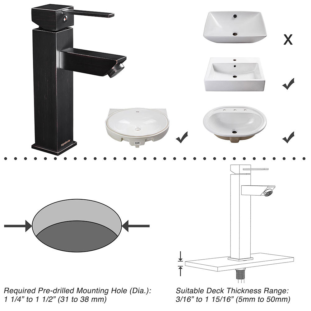 Aquaterior Bathroom Faucet Single Hole 1-Handle Cold & Hot 8