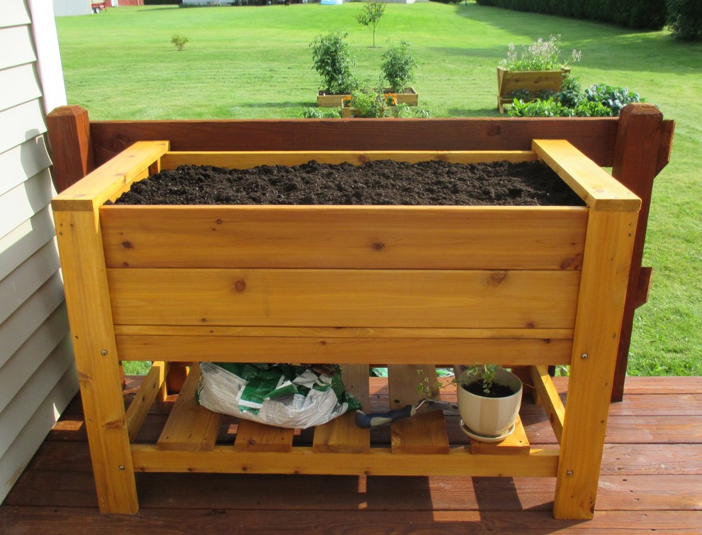 Elevated Planter Box with Shelf   Farmhouse   Outdoor Pots And Planters   by Smart Carts / Infinite Cedar  Houzz