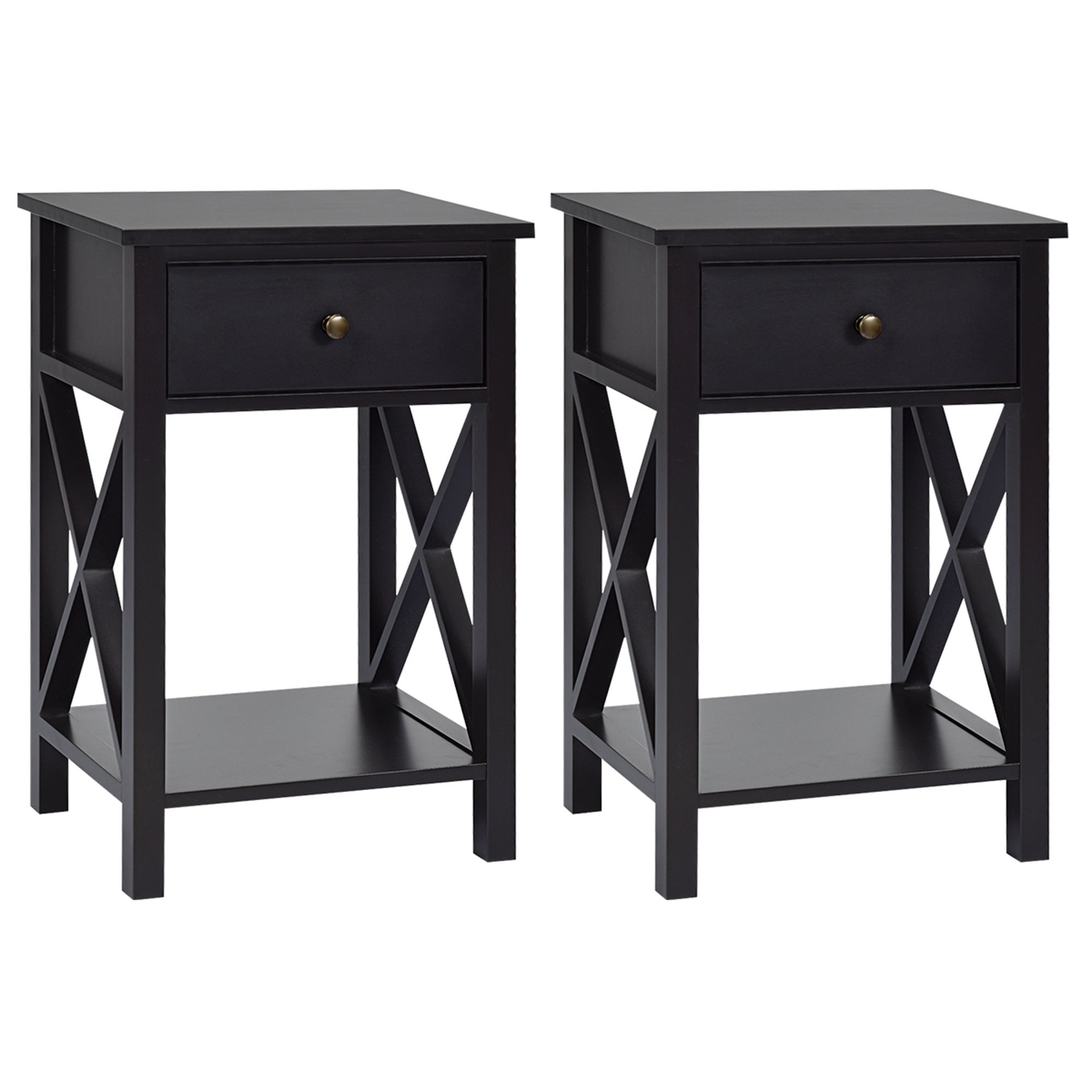 Gymax Set of 2 Nightstand Sofa Side End Table X-Design w/ Shelf Drawer