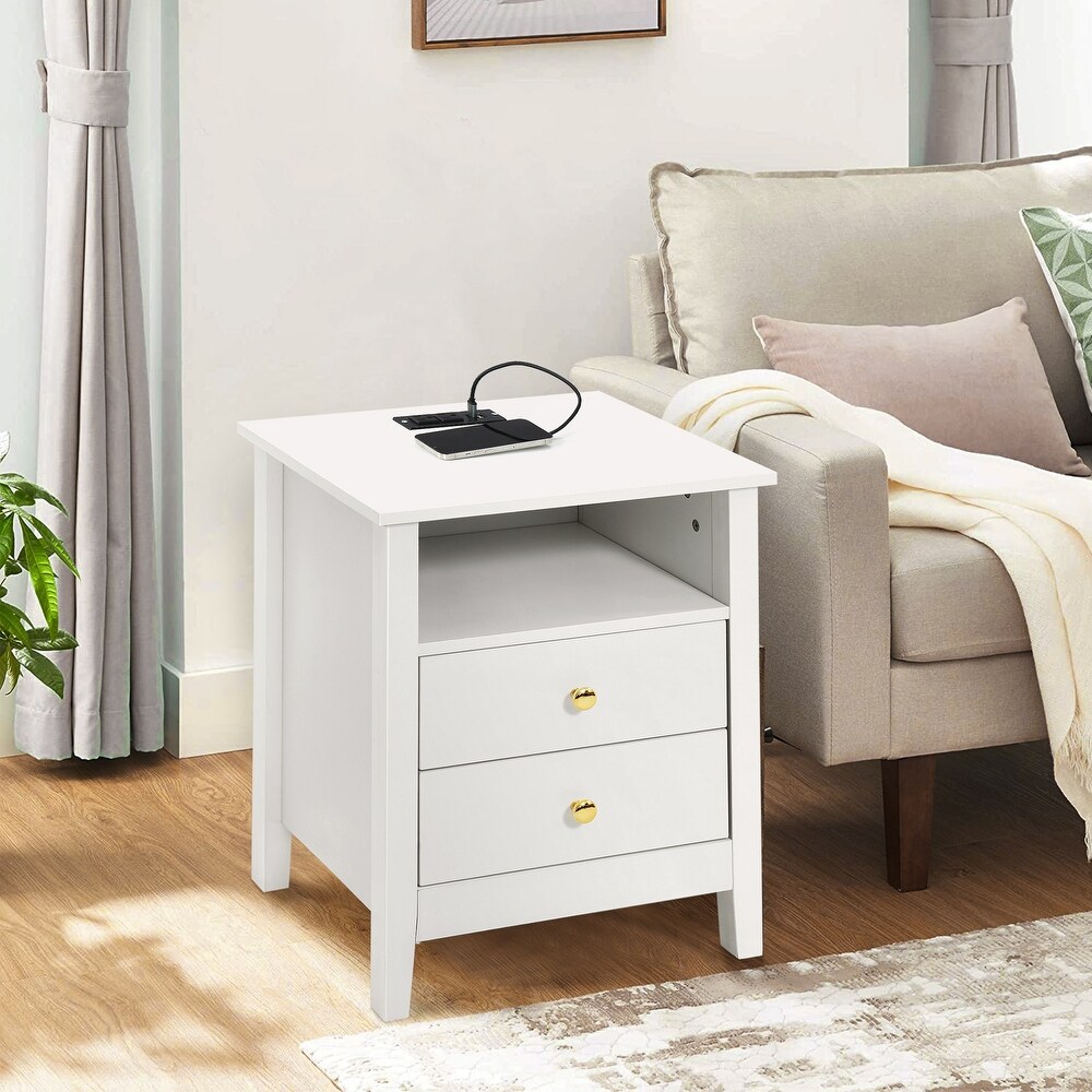 Nightstand Set of 2 with Charging Station End Side Table with 2 Drawers with USB Ports and Outlets Bedside Bed