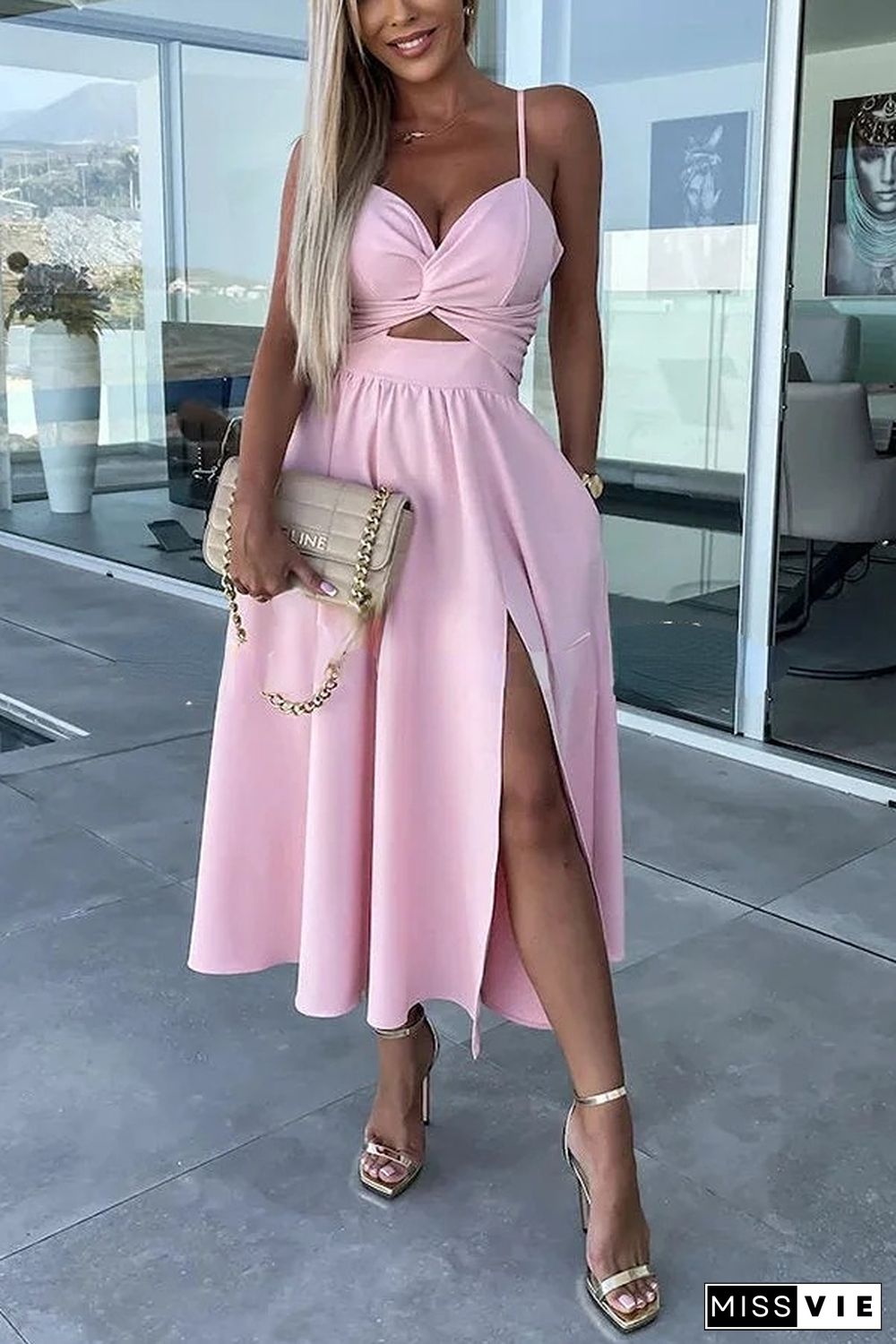 Florida Keys Cutie Pocketed Cutout Slit Midi Dress