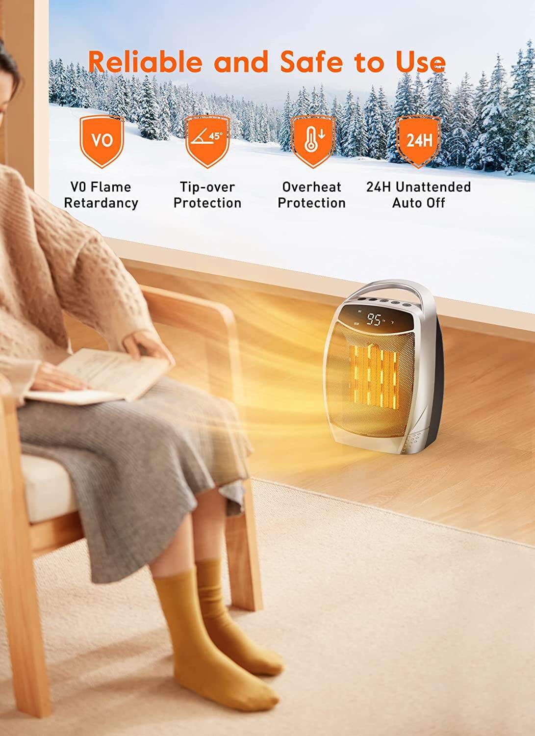 Portable Electric Space Heater with Thermostat, 1500W/750W Safe and Quiet Ceramic Heater Fan, Heat Up 200 Square Feet for Office Room Desk Indoor Use