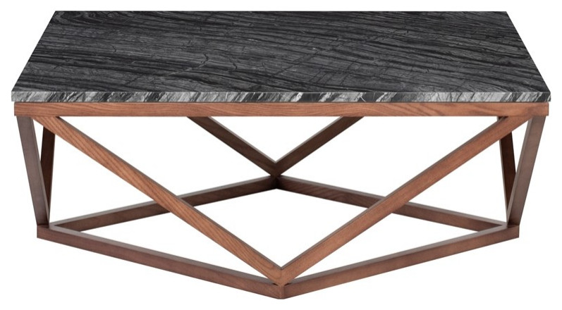 Corrado Coffee Table Black Wood Vein Marble Top Walnut Stained Ash   Transitional   Coffee Tables   by Rustic Home Furniture Deco  Houzz