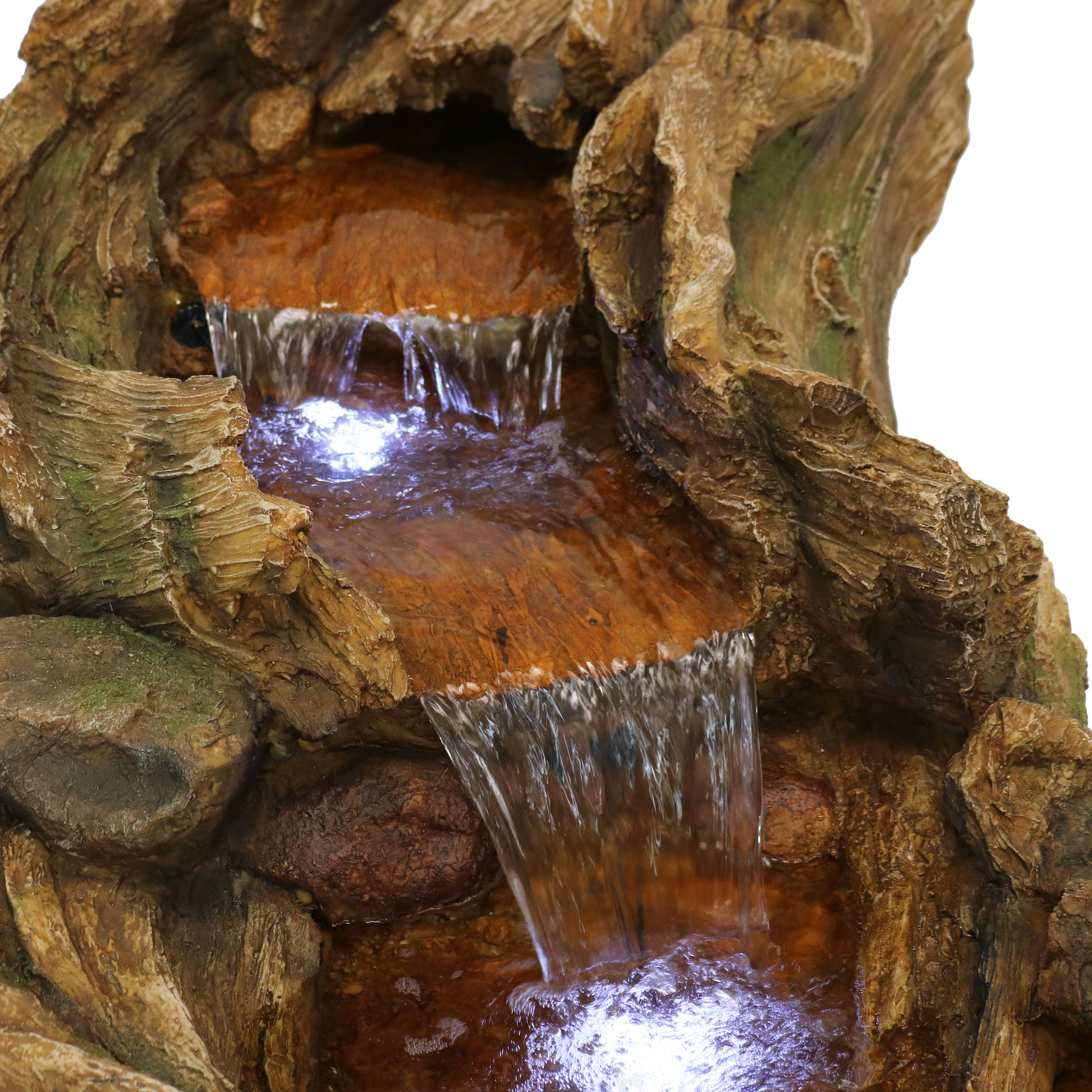 Sunnydaze 8 Foot Long Electric Polyresin Flowing Driftwood Falls Waterfall Outdoor Water Fountain with LED Lights