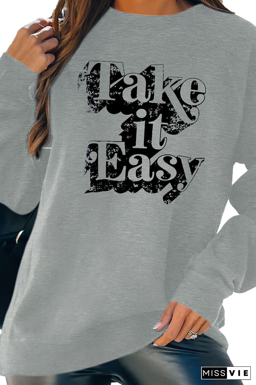 Take It Easy Print Essencial O-neck Long Sleeve Sweatshirts Women Wholesale