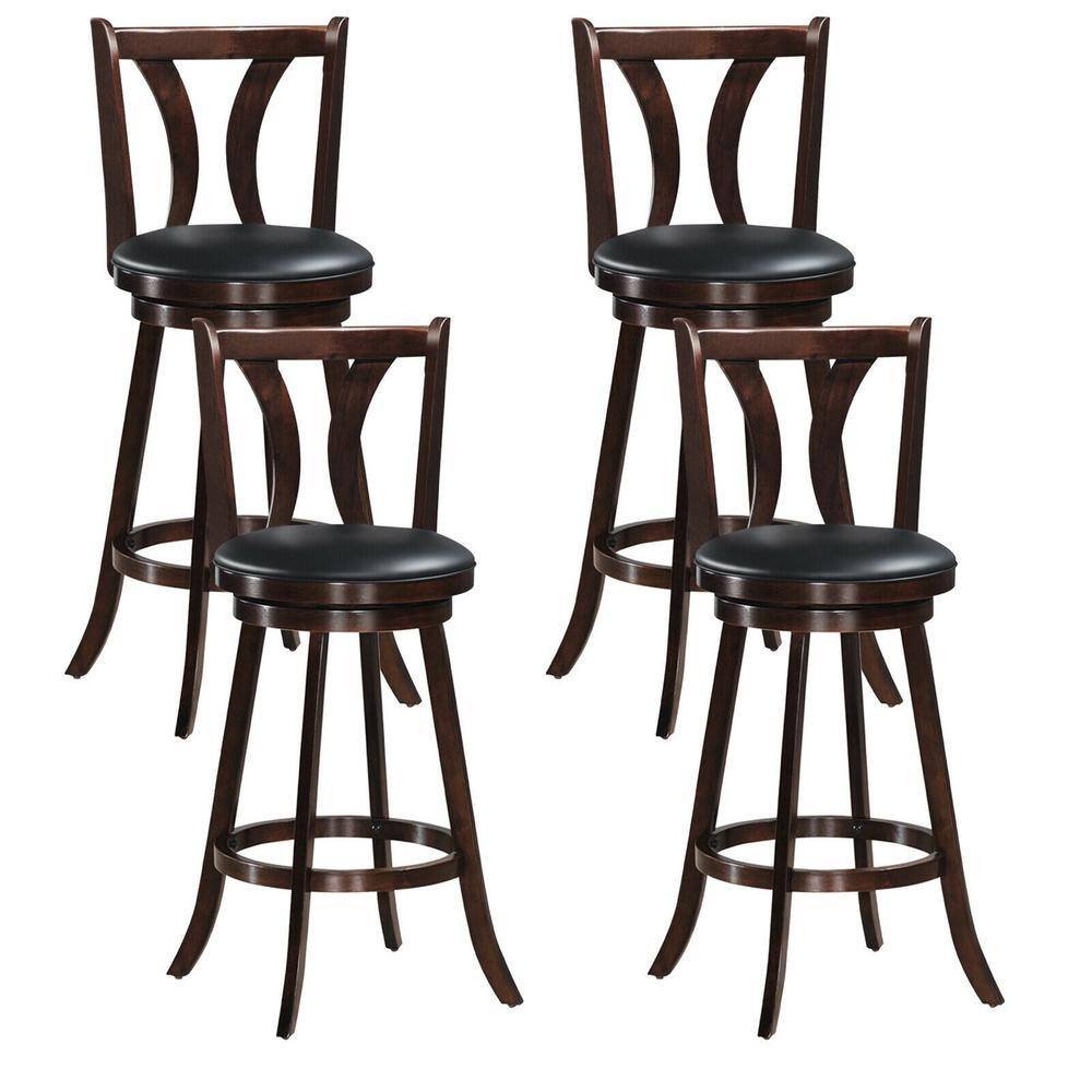 Gymax 43.5 in. Swivel Bar stools 29.5 in. Bar Height Chairs with Rubber Wood Legs (Set of 4) GYM07666