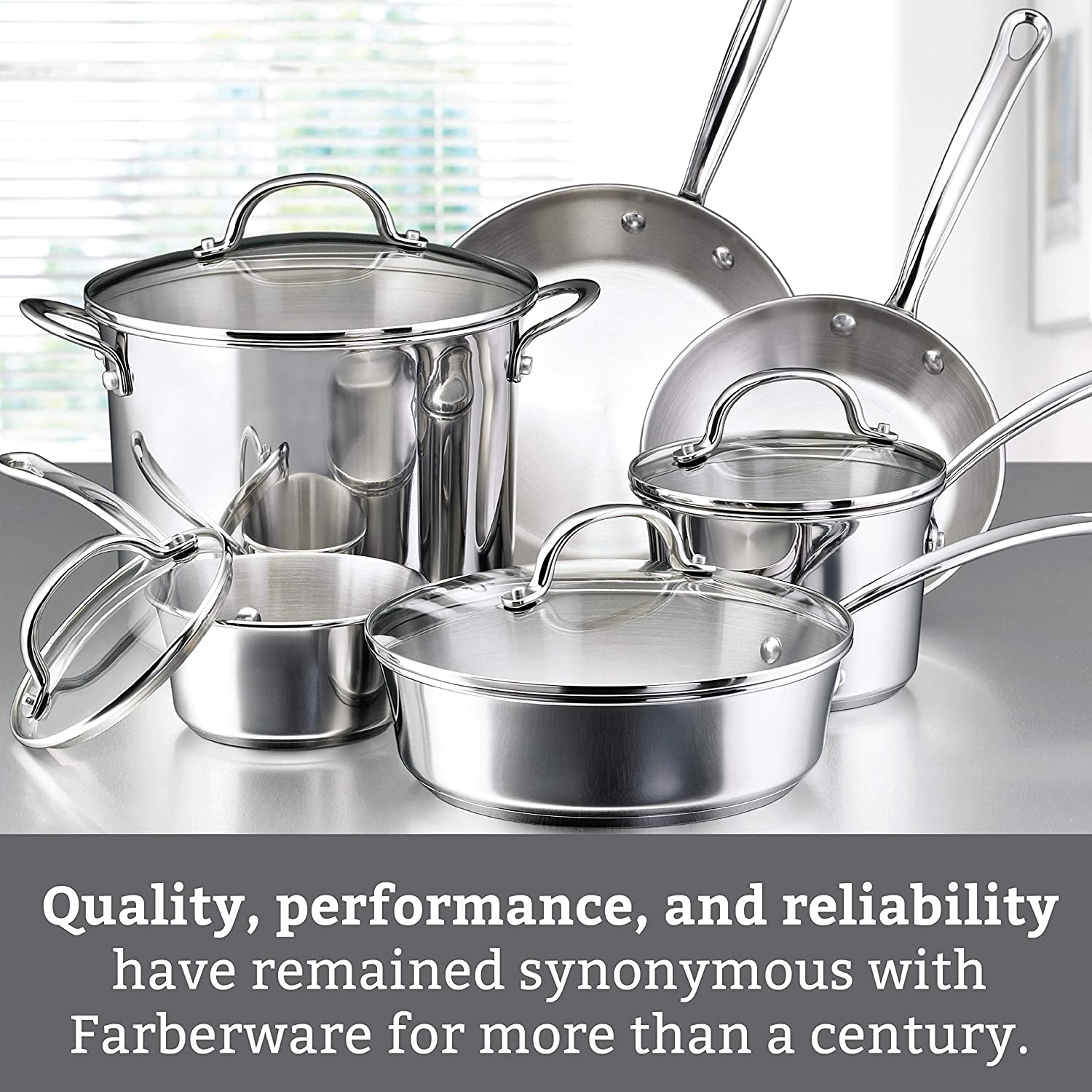 Farberware Millennium Stainless Steel Cookware Pots and Pans Set， 10 Piece